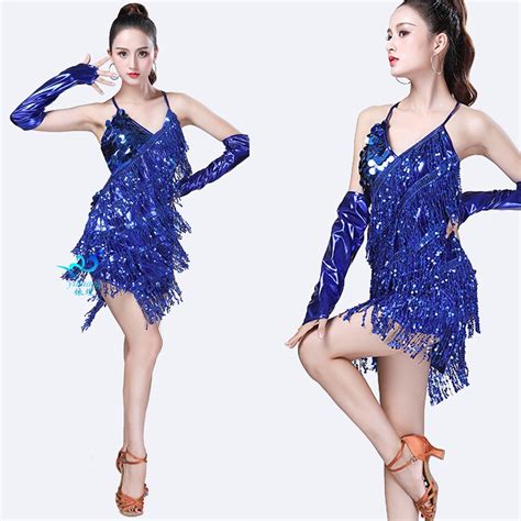 Women Sexy Tassel Sequin Latin Dance Dress Ballroom Dancing Costumes