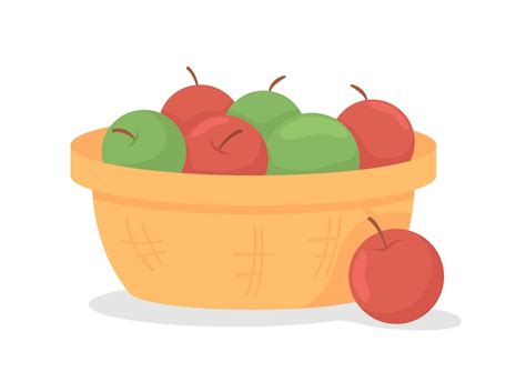 Manzanas En Cesta Objeto Vectorial De Color Semi Plano Cultivo Oto Al