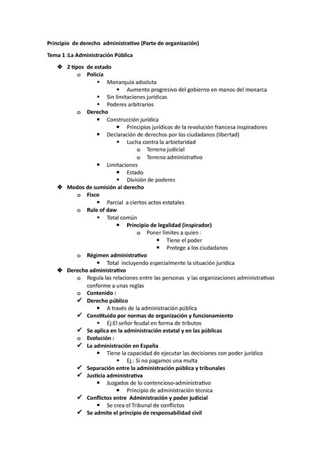 Derecho Administrativo Tema 1 Y 2 Principio De Derecho Administrativo