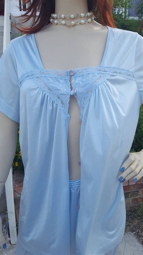 Vintage Lingerie Vintage Peignoir Set Blue Lounge Wear Texsheen