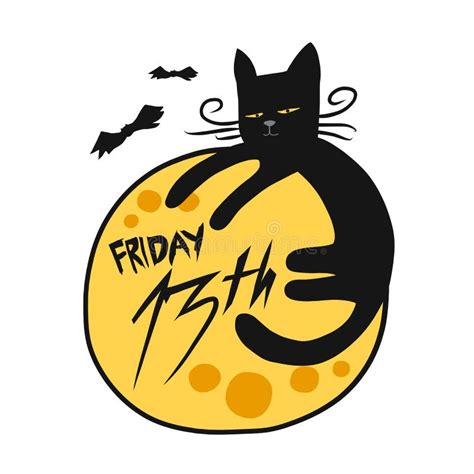 Friday Th Black Cat And Full Moon Cartoon Illustration Stock Vector