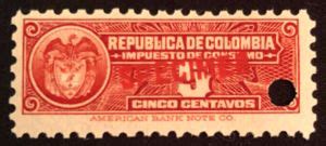 Stamp Coat Of Arms Colombia Revenue StampsCol CO 1900 04SP