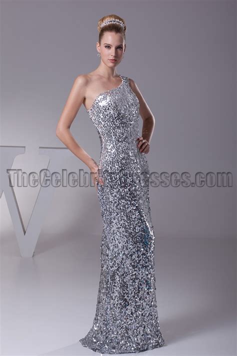 Silver Sequins One Shoulder Prom Gown Evening Dresses Thecelebritydresses