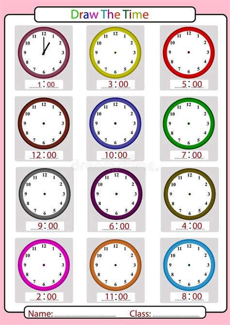 Telling Time Worksheet Write The Time Shown On The Clock Stock Vector