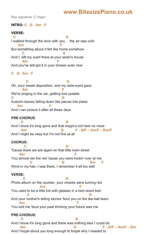 All Too Well Taylor Swift Piano Chords And Lyrics Bitesize Piano