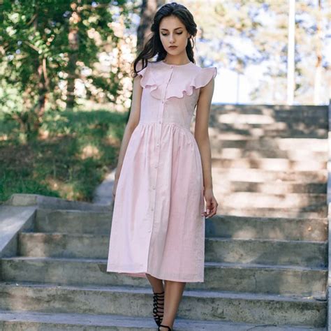 Buy Pink Sweet Ruffles Dress Women 2018 Spring Summer