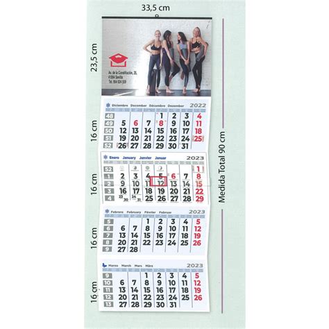 Calendario de pared con 4 meses a la vista al mismo tiempo con números