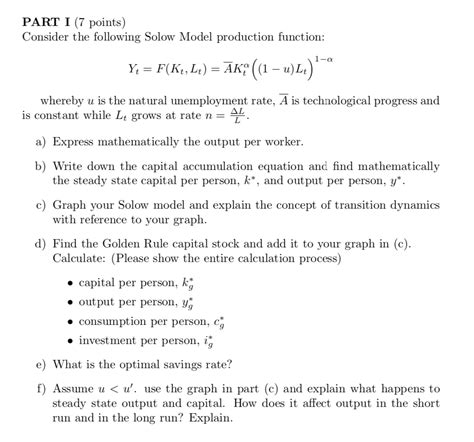 Part I Points Consider The Following Solow Model Chegg