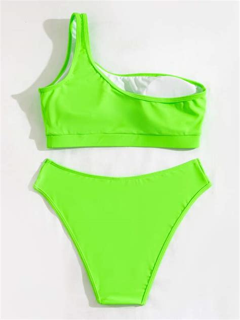 Shein Swim Vcay Conjunto De Bikini Verde Ne N Top De Un Hombro Y