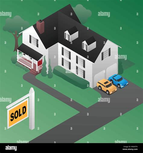 Real Estate Sold Sign with House Isometric 3d Style Vector Illustration ...