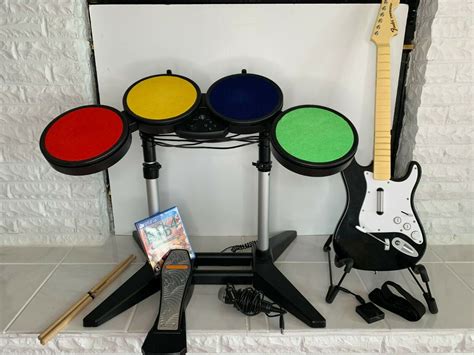 Ps4 Rock Band 4 Complete Bundle Fender Wireless Guitar Wired Drums Mic