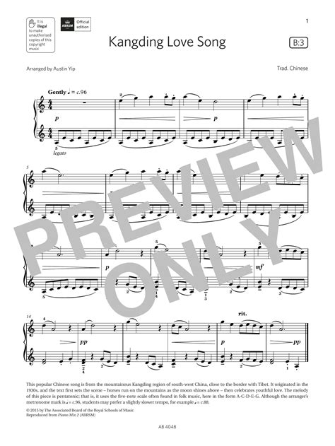 Kangding Love Song Grade 2 List B3 From The Abrsm Piano Syllabus