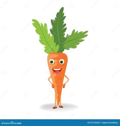 Carrot Character With Funny Cartoon Smiling Semi Realistic Carrot Character Happy Vegetable