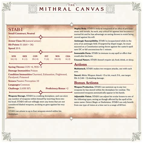 Oc Art Stab I Cr 2 Construct The Mithral Canvas 5e Rdndhomebrew