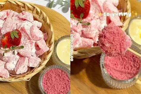 Resep Strawberry Mochi Bites Viral Di TikTok Anti Lengket Dan Super