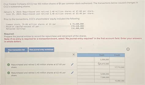 Solved Cruz Cookie Company Ccc Has Million Shares Of Chegg