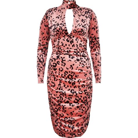 Pink Leopard Print Ruched Bodycon Dress Christmas Party Outfits