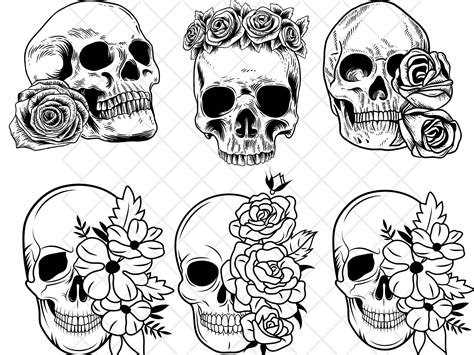 Skull Svg File Flower Skull Svg Skull Cut File Floral Skull Svg File Halloween Gothic Skull With