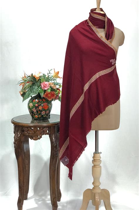 Garnet Maroon Pure Pashmina Shawl With Sozni Hand Embroidery Angad