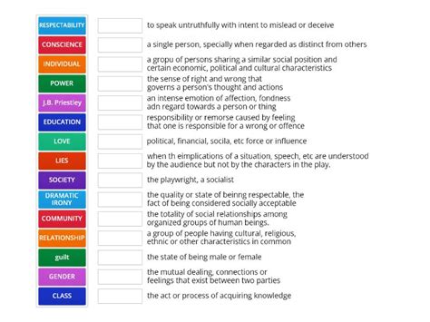 An inspector calls- themes - Match up