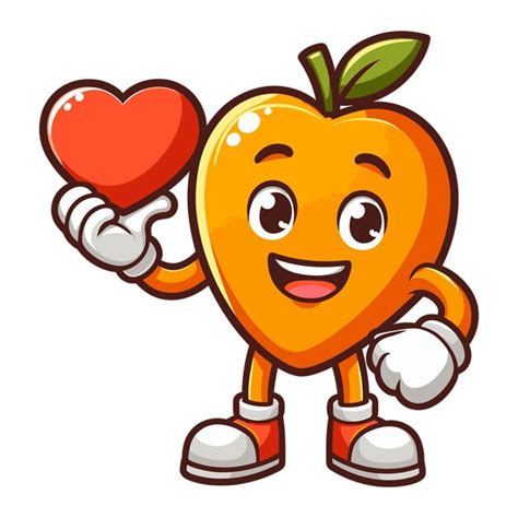 Personagem de desenho animado laranja segurando um coração vermelho