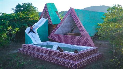 Full Video Build Most Wonderful Mud Twin House Water Slide With