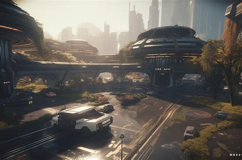 Uma Cidade Futurista Uma Estrutura Futurista Em Primeiro Plano E