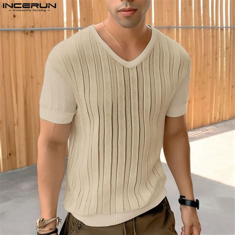 INCERUN Camisetas Masculinas Soltas Irregulares Em Jacquard Design