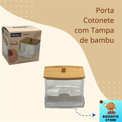 Porta Cotonete Organizador Em Acr Lico Tampa De Bambu Higiene Para