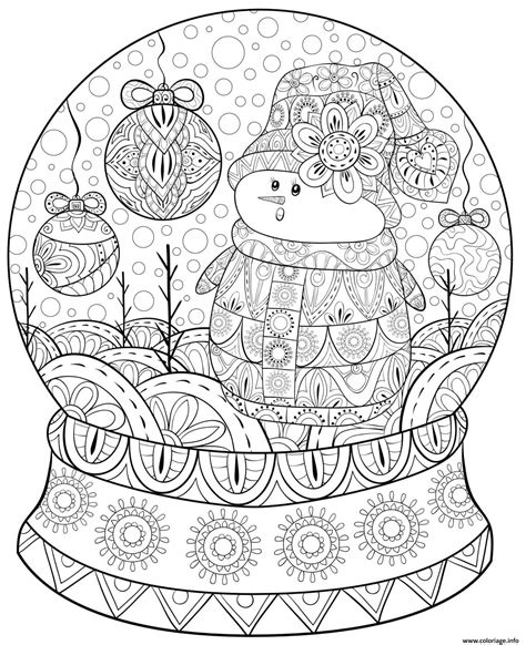 Coloriage Noel Pour Adulte Motif Globe Et Bonhomme De Neige Dessin Noel