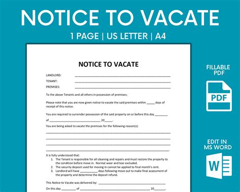 Landlord To Tenant Notice To Vacate Template Prntbl