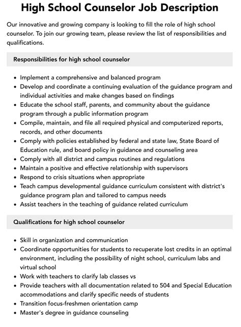 High School Counselor Job Description Velvet Jobs