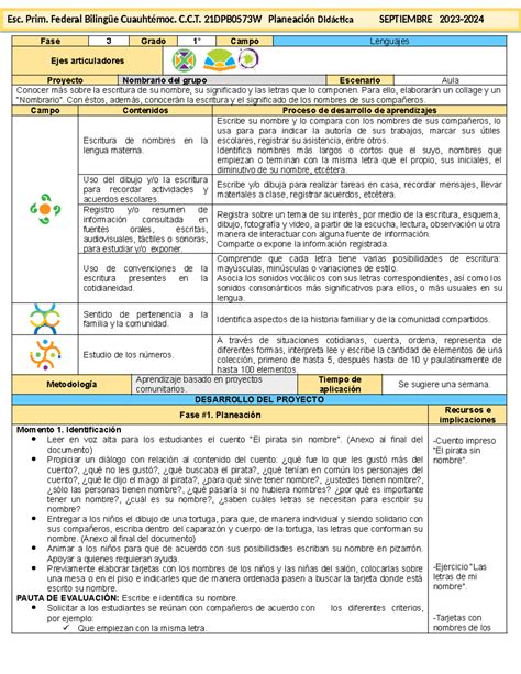 1er Grado Septiembre 01 Nombrario Del Grupo 2023 2024 Fase 3