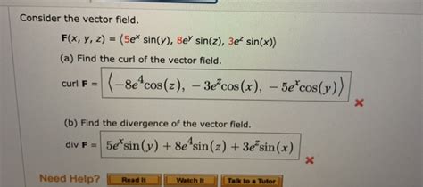 Solved Consider The Vector Field F X Y Z 5ex Sin Y