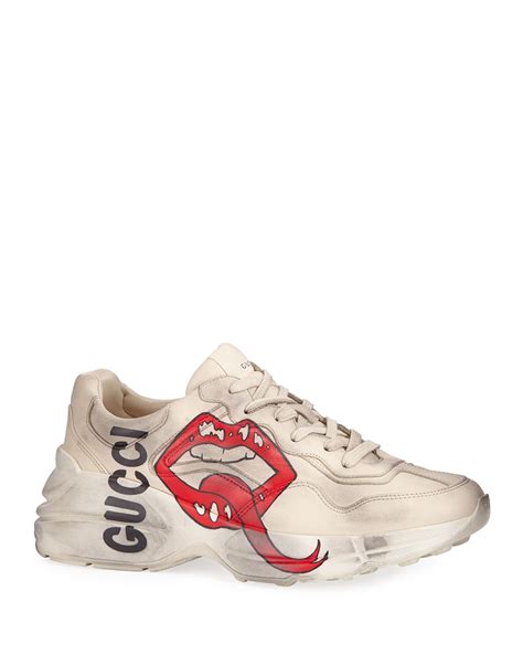 Gucci Rhyton Sneaker With Mouth Print In Ivory White For Men Save