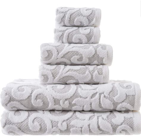 Tahari Home Bathroom Towel Set 6 Pc Sroll Filligree Floral Medallion