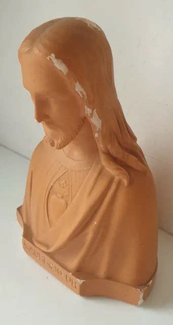 Cm Ancien Buste Statue Sacr C Ur J Sus Christ En Pl Tre Monochrome