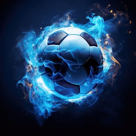 Premium Photo Blue Inferno Wraps Around A Soccer Ball In A Smoky Backdrop