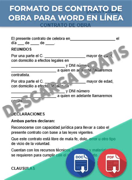 Contrato De Obra Ejemplos Y Formatos Word Y Pdf Para Imprimir Images