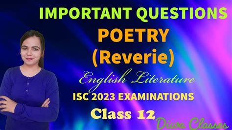 Important Questions Poetryreverie English Literature For Class 12 Isc Youtube