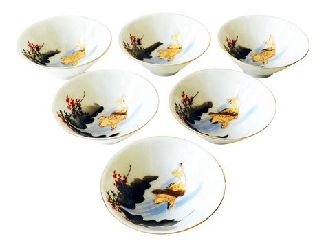 Vintage Japanese Gold Fish Soy Sauce Dishes - S/6 | Chairish