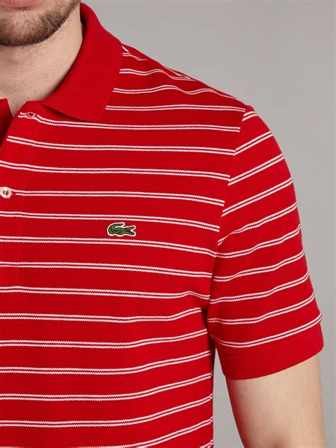 Lacoste Fine Striped Polo Shirt In Red For Men Lyst