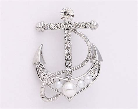 Crystal Pearl Anchor Brooch Beach Wedding Bouquet Broaches Bridal Pin