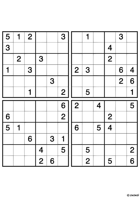 6x6 Sudoku Puzzles – 4 per Page - Zuzuzi