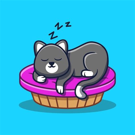 Chat Mignon Dormant Sur L Oreiller Vector Cartoon Illustration Style