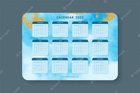 Premium Psd Watercolor Blue Calendar 2023 In English