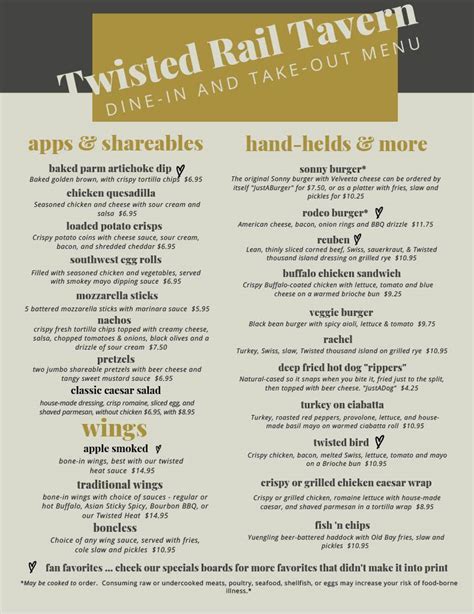 Menu at Twisted Rail Tavern pub & bar, Honesdale