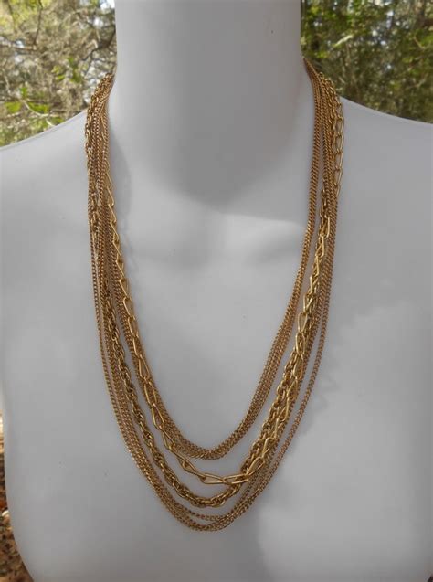 S Gold Tone Multi Strand Chain Necklace Pearl Cl Gem