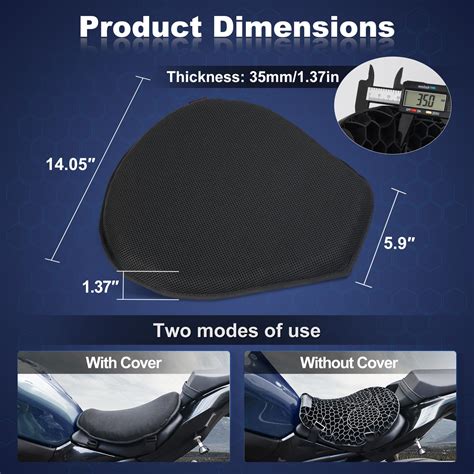 Skyjdm Detachable Motorcycle Gel Seat Cushion With Seat Cover Large D