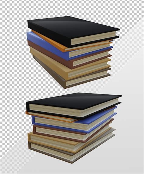 Renderização 3d da pilha de livros grossos e finos vista em perspectiva